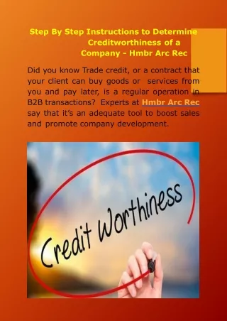 Step by step instructions to Determine Creditworthiness Of A Company - Hmbr Arc Rec