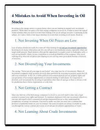 4 Mistakes to Avoid When Investing in Oil Stocks