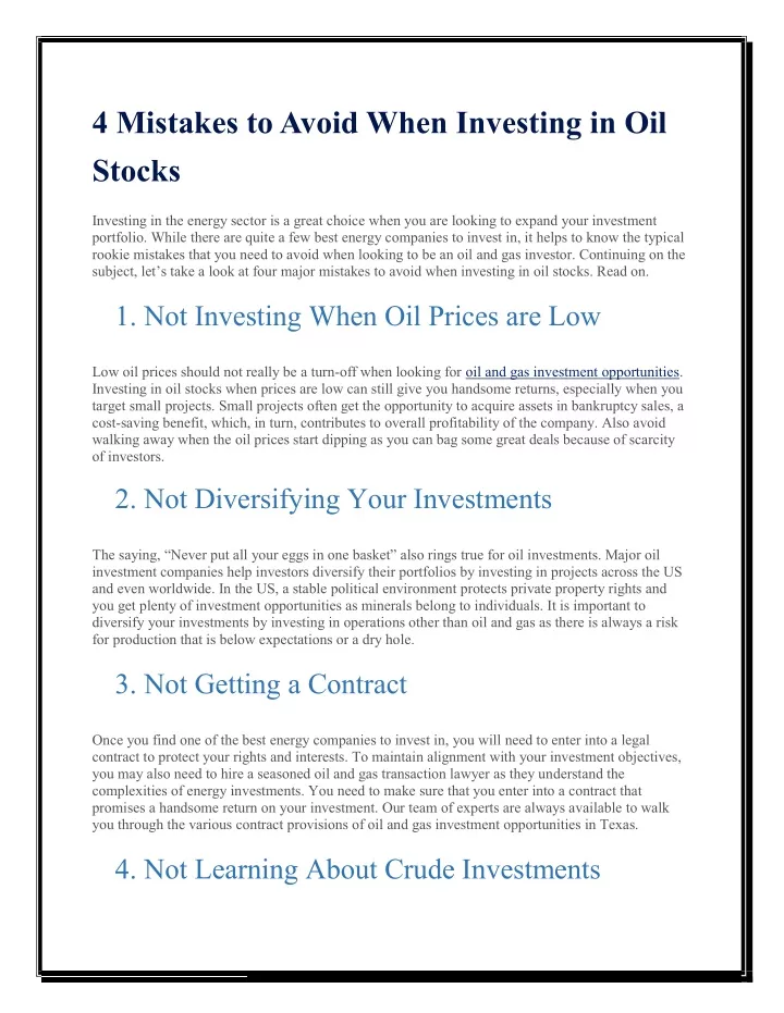 4 mistakes to avoid when investing in oil stocks