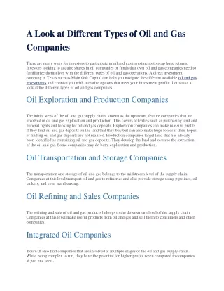 A Look at Different Types of Oil and Gas Companies