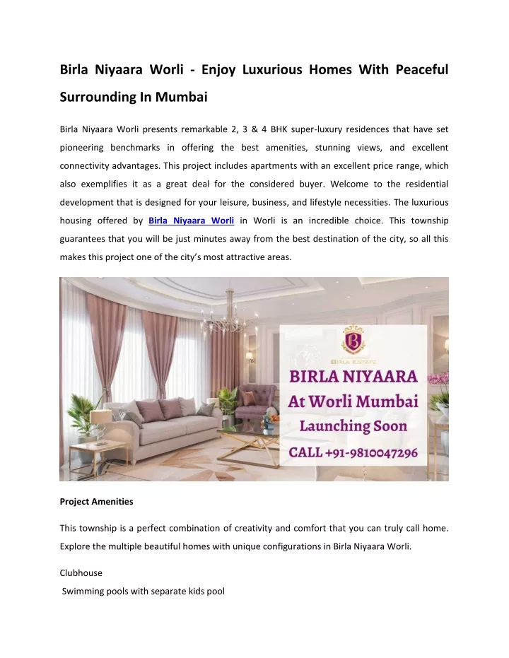 birla niyaara worli enjoy luxurious homes with