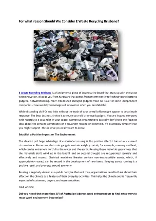 Why Should We Consider E Waste Recycling Brisbane