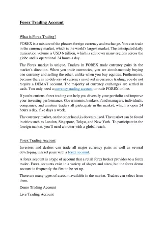 Forex trading account | Open a Forex Trading Account