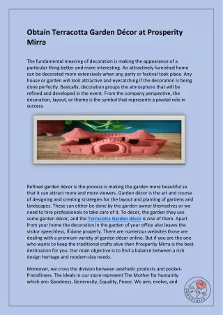 Obtain Terracotta Garden Décor at Prosperity Mirra 