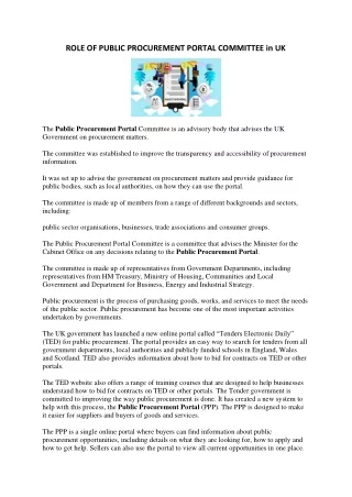 role of public procurement portal committee in uk