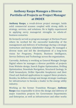 anthony raspa manages a diverse portfolio