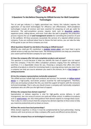 5 questions to ask before choosing an oilfield