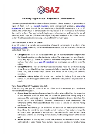 decoding 3 types of gas lift systems in oilfield