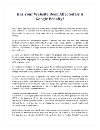 Has Your Website Been Affected By A Google Penalty