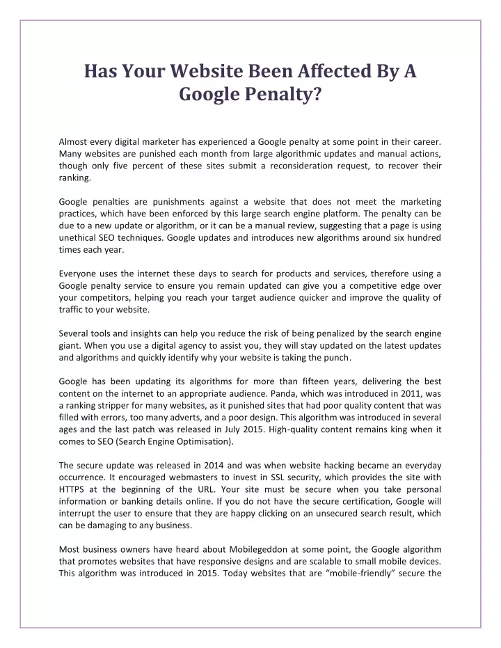 has your website been affected by a google penalty