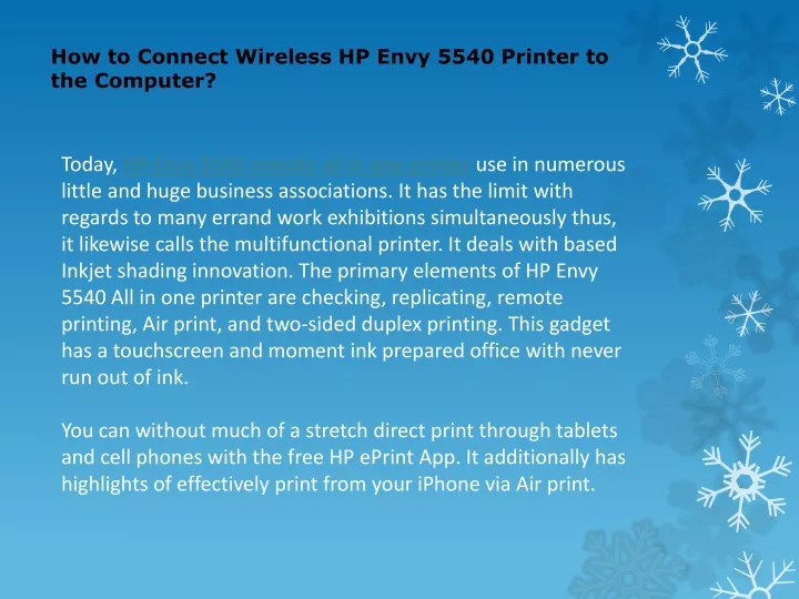 how to connect wireless hp envy 5540 printer