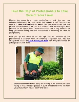 Take the Help of Professionals to Take Care of Your Lawn