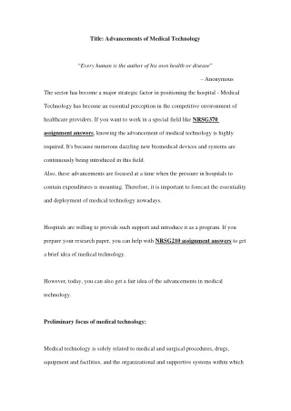 title advancements of medical technology