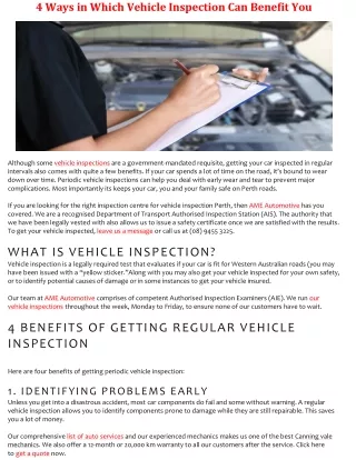 4 WAYS IN WHICH VEHICLE INSPECTION CAN BENEFIT YOU
