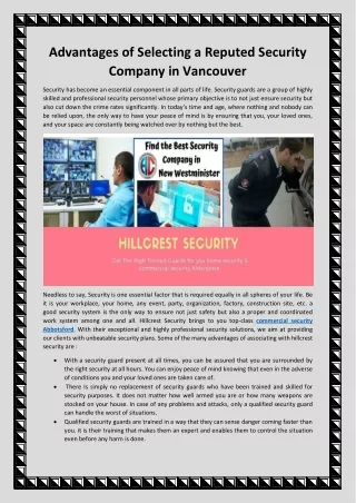 Advantages of Selecting a Reputed Security Company in Vancouver-converted