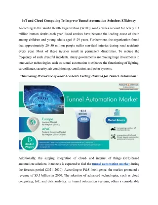 Tunnel Automation Market Growth Prospects, Key Vendors, and Future Scenario