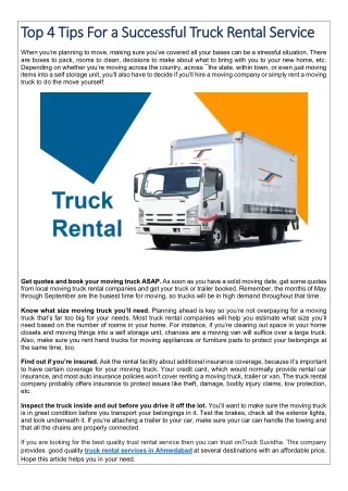 Top 4 Tips For a Successful Truck Rental Service