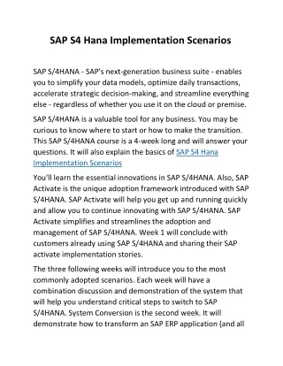 SAP S4 Hana Implementation Scenarios