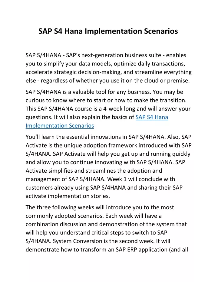 sap s4 hana implementation scenarios