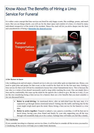 Know About The Benefits of Hiring a Limo Service For Funeral