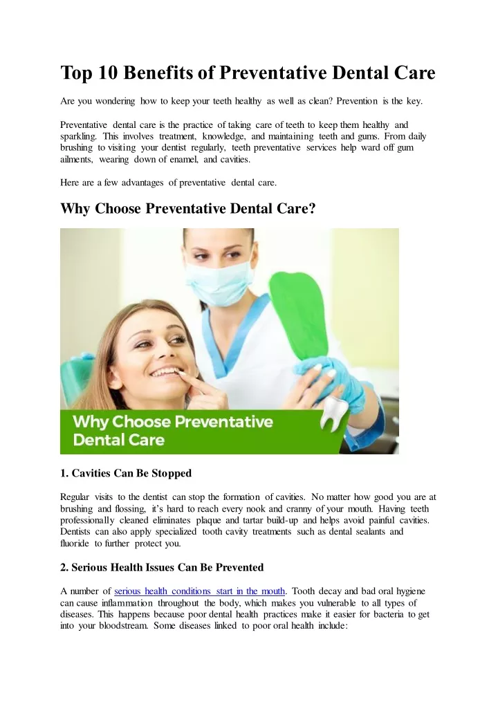 top 10 benefits of preventative dental care