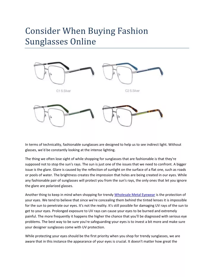 consider when buying fashion sunglasses online