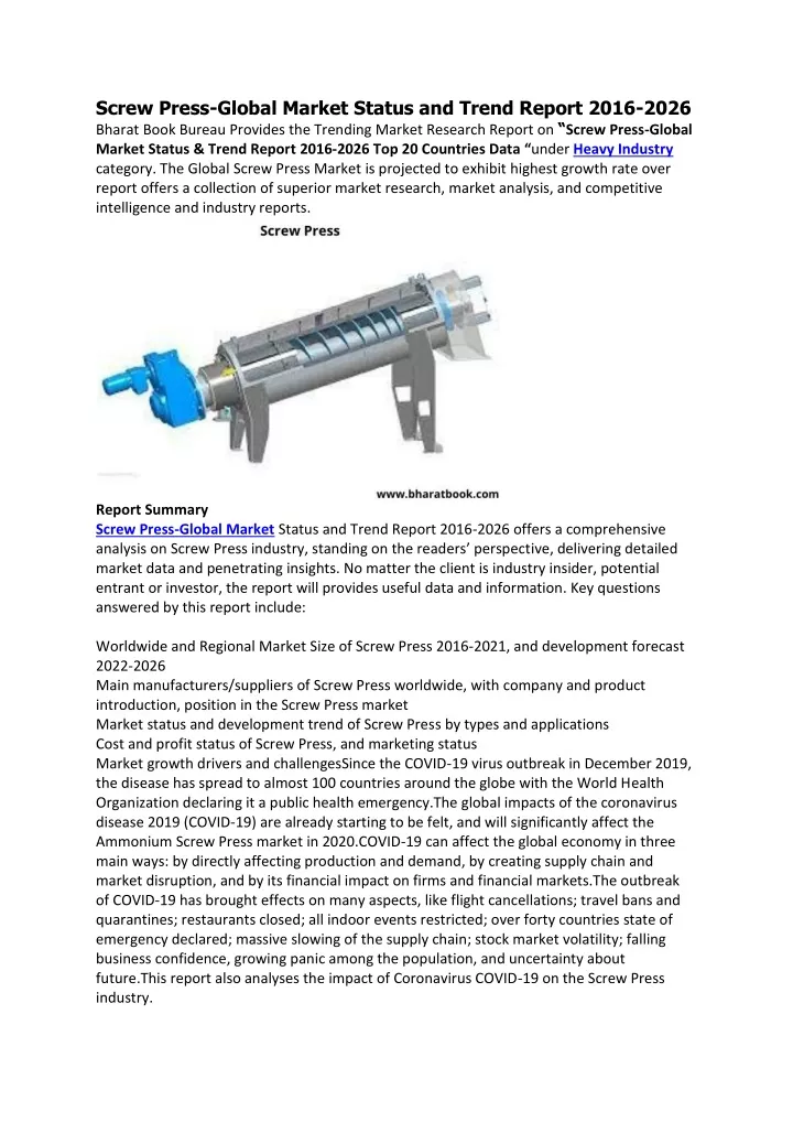 screw press global market status and trend report