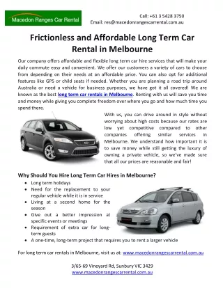 Frictionless and Affordable Long Term Car Rental in Melbourne