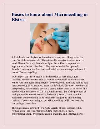 basics to know about microneedling in elstree