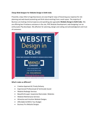Cheap Web Designer for Website Design in Delhi India
