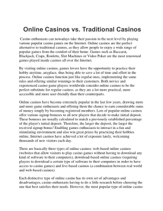 Online Casinos vs. Traditional Casinos