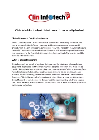 Clininfotech for the best clinical research course in Hyderabad