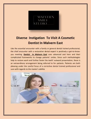 Diverse Instigation To Visit A Cosmetic Dentist In Malvern East