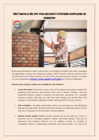 Why Should We Opt For Security Systems Suppliers In Penrith