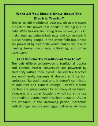 What All You Should Know About The Electric Tractor