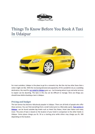 Things To Know Before You Book A Taxi In Udaipur