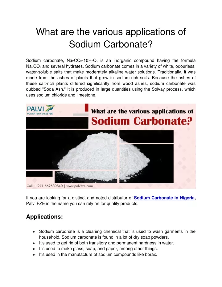 what are the various applications of sodium