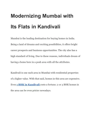 Modernizing Mumbai with Its Flats in Kandivali