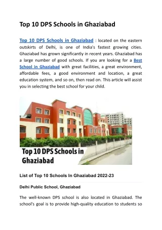 Top 10 DPS Schools in Ghaziabad | DPS Indirapuram