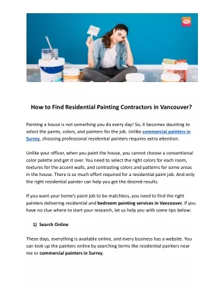 How to Find Residential Painting Contractors in Vancouver?