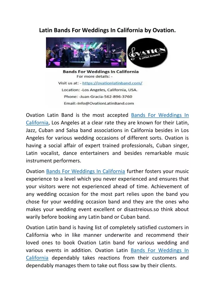 latin bands for weddings in california by ovation