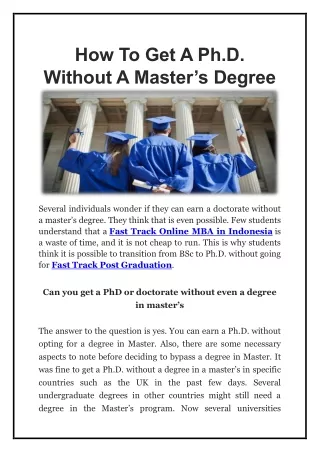 how to get a ph d without a master s degree
