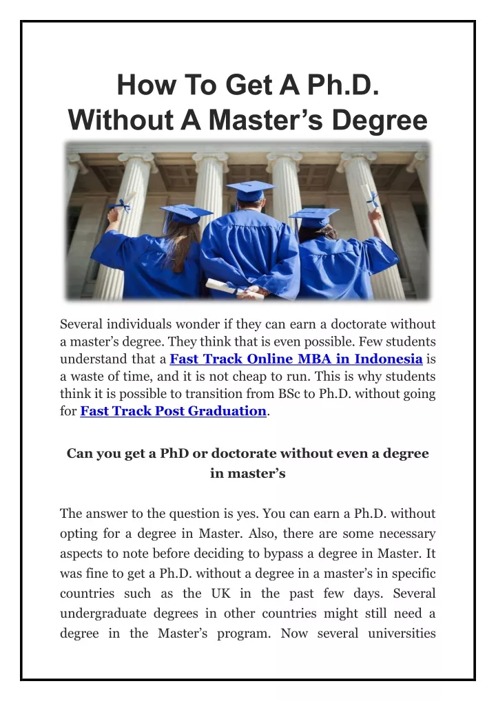 how to get a ph d without a master s degree