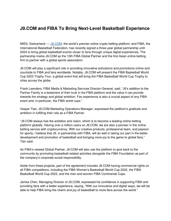 j9 com and fiba to bring next level basketball