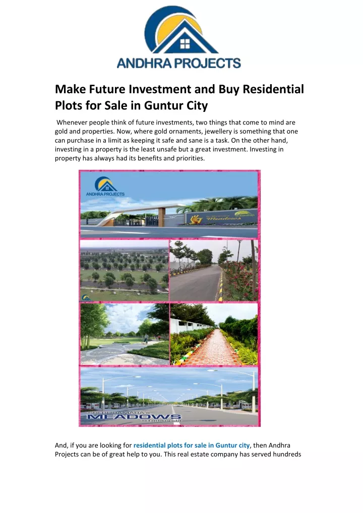 make future investment and buy residential plots