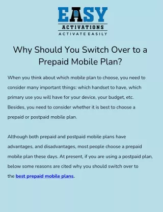 Reasons You Should Switch Over to a Prepaid Mobile Plan | Easy Activations