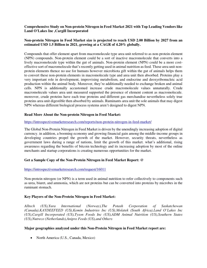 comprehensive study on non protein nitrogen