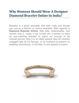 Why Womens Should Wear A Diamond Bracelet Online In India