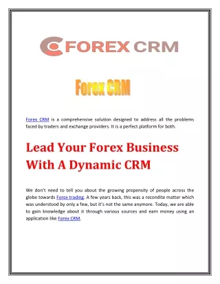 forex crm is a comprehensive solution designed