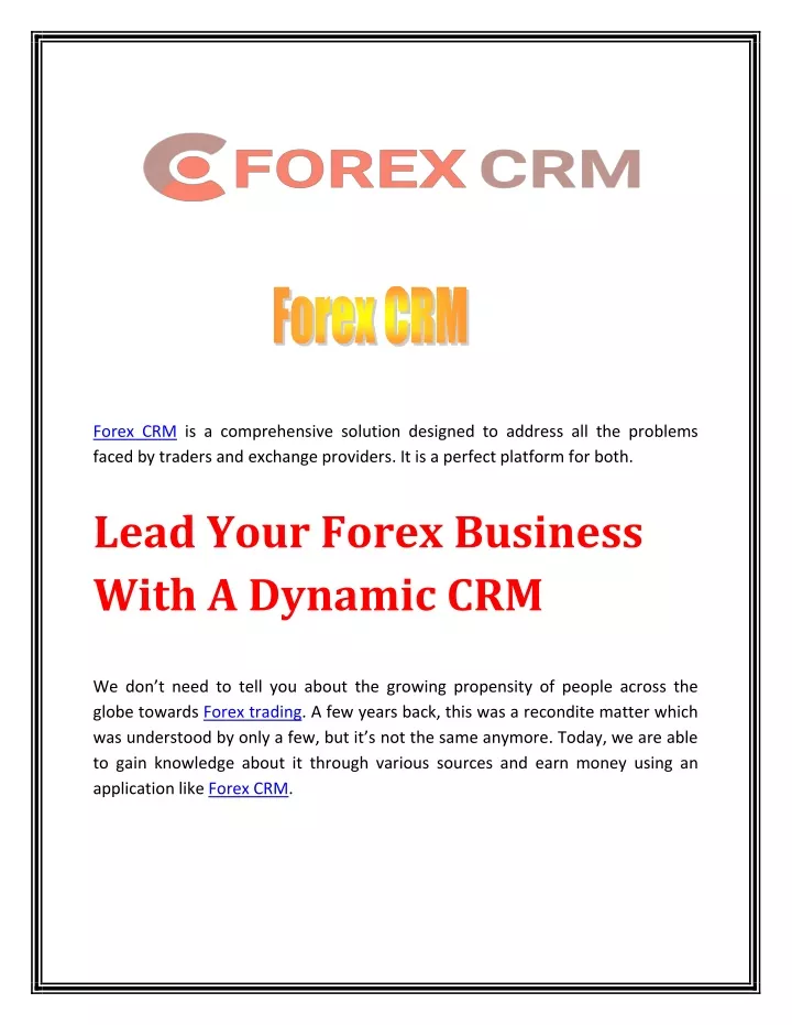 forex crm is a comprehensive solution designed